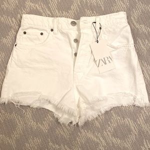 NWT Zara High Rise White Jean Shorts